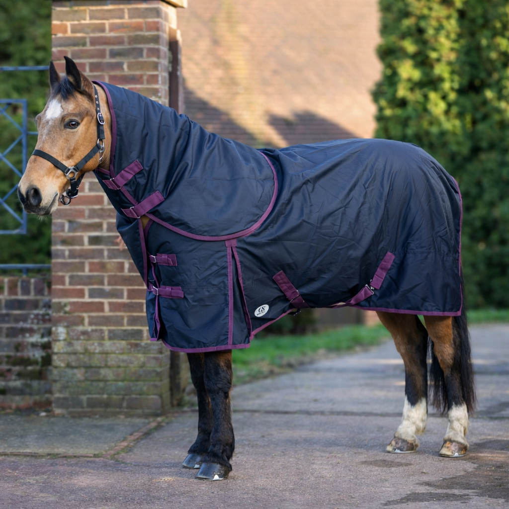GS Equestrian 100g Detachable Neck Turnout Rug #colour_black-plum