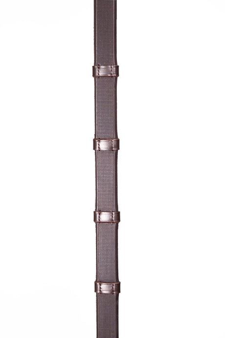 Henry James Smooth Eventer Hybrid Rubber Reins With Leather Stoppers #colour_havana-brown
