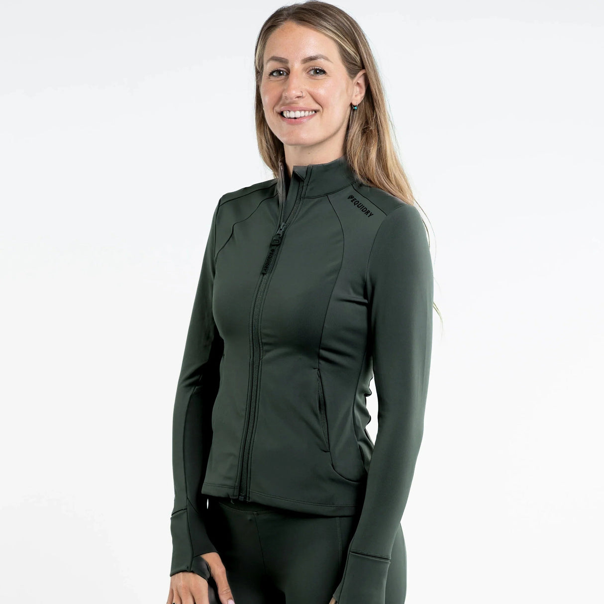 EQUIDRY Women's Water Repellent Zip up Top #colour_black-forest-green-black