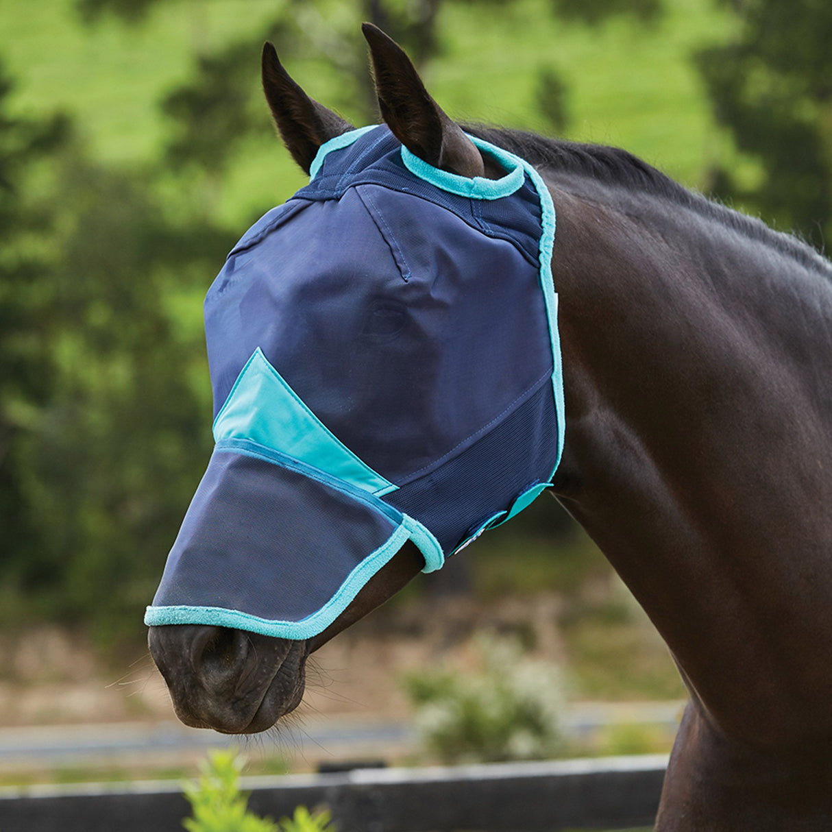 Weatherbeeta Comfitec Fine Mesh Mask with Nose colour_navy-turquoise
