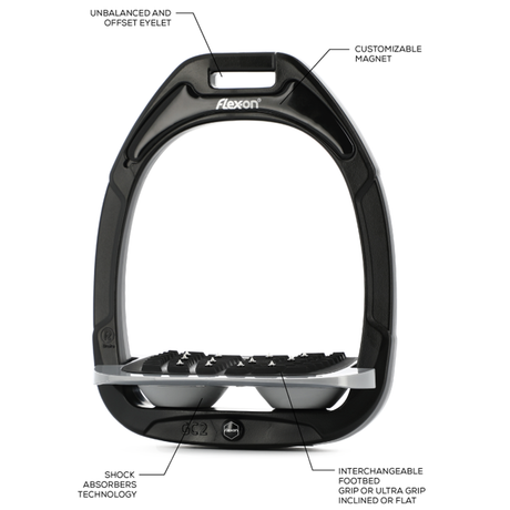 Flex-On Green Composite Inclined Ultra Grip Stirrups#colour_black-black-grey