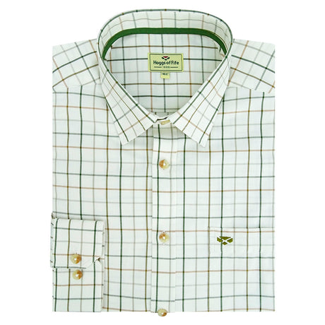 Hoggs of Fife Balmoral Men's Luxury Tattersall Shirt #colour_green-brown