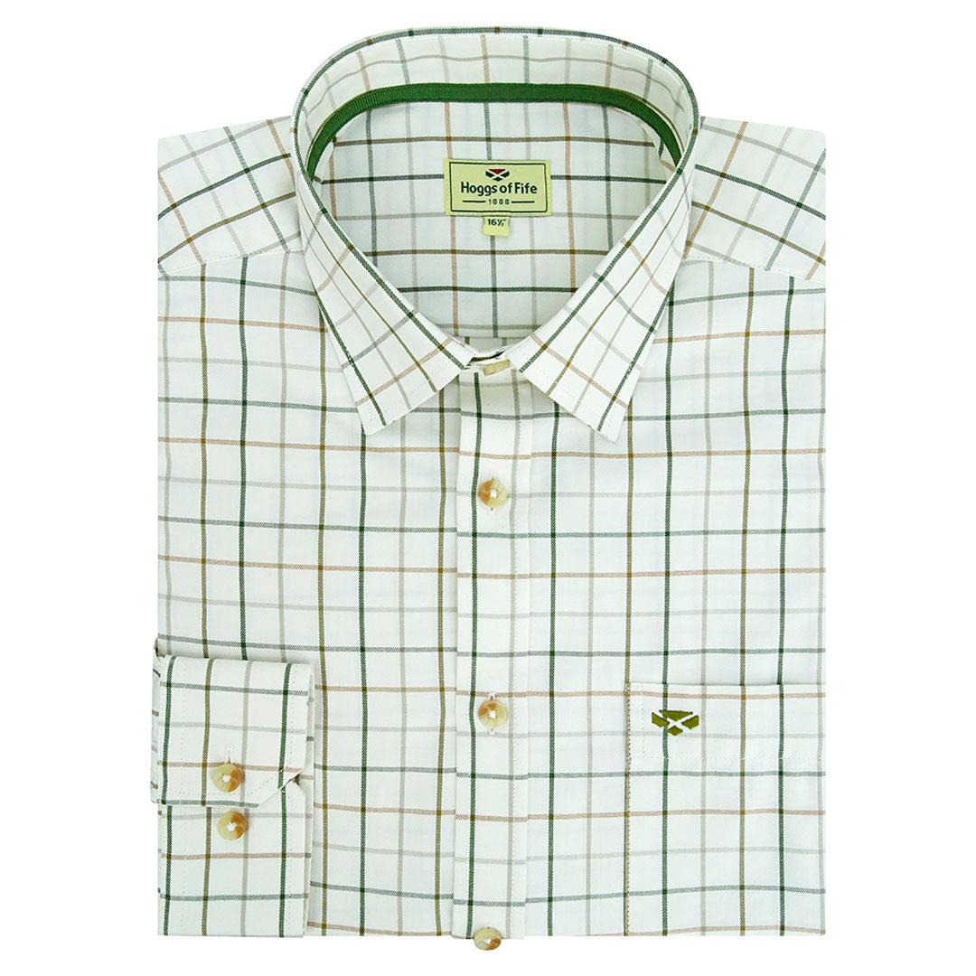 Hoggs of Fife Balmoral Men's Luxury Tattersall Shirt #colour_green-brown