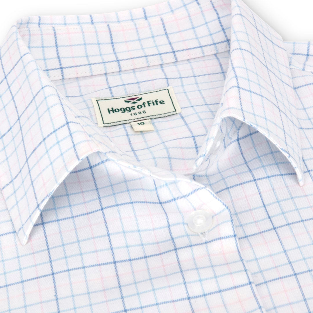 Hoggs of Fife Callie Ladies Twill Check Shirt #colour_white-pink-blue