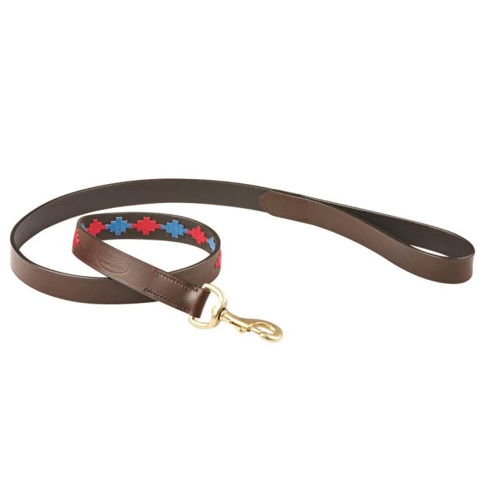 Weatherbeeta Polo Leather Dog Lead #colour_beaufort-brown-pink-blue