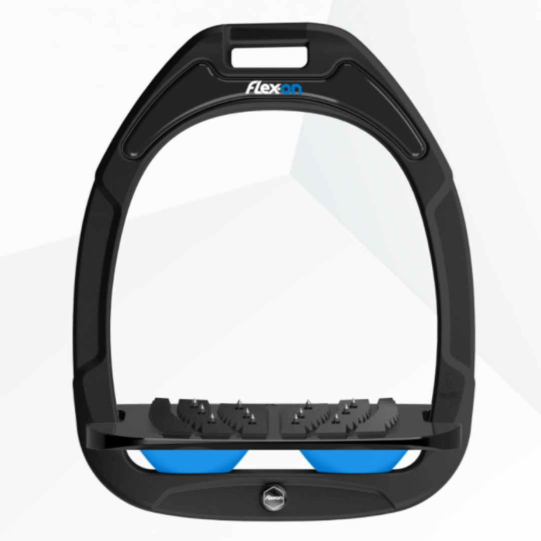 Flex-On Green Composite Inclined Ultra Grip Stirrups - Black/Black/Light Blue #colour_black-black-light-blue