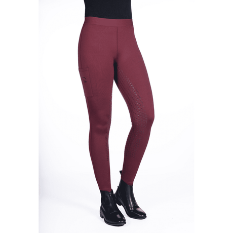 HKM Bella Silicone Full Seat Riding Leggings #colour_wine-red