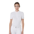 Equestro Women's Slim Fit Training Polo Shirt With Curly Inserts #colour_red-white