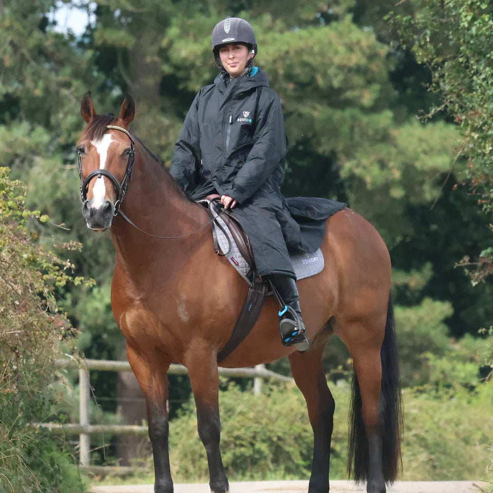 EQUIDRY Women's Thick Fleece Evolution Fixed Hood #colour_black-turquoise