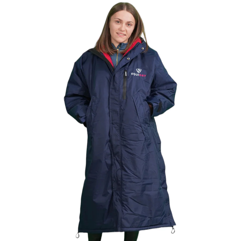 EQUIDRY Women's Thick Fleece Evolution Stowaway Hood #colour_navy-raspberry