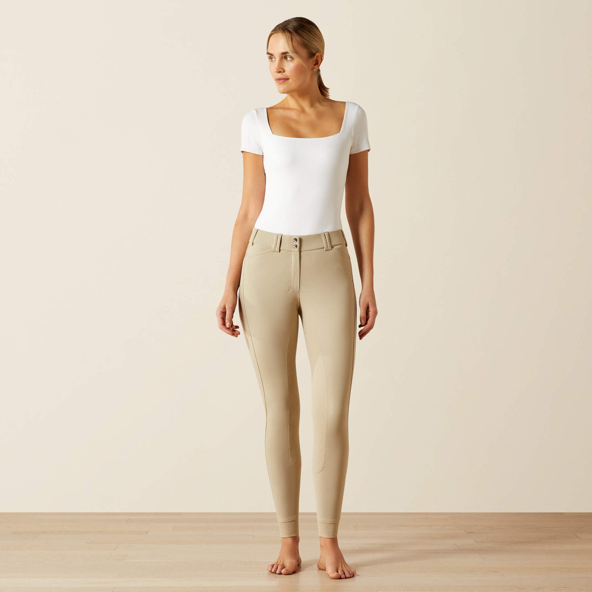 Ariat Women's Tri Factor Grip Full Seat Breech - White - Olympia Tan