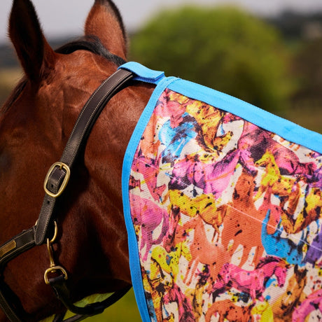Saxon Mesh Combo Neck #colour_technicolour-horses-print