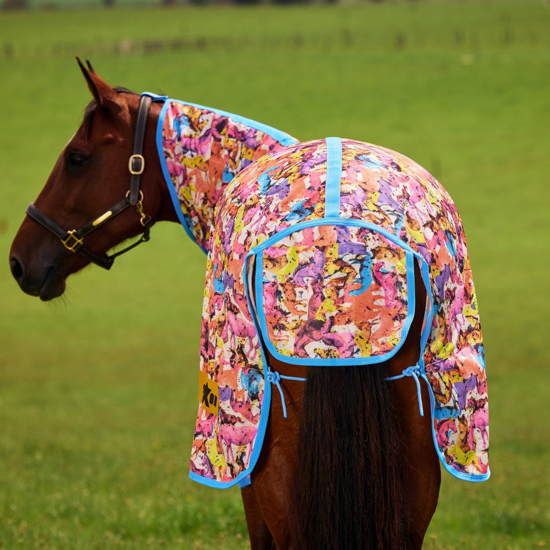 Saxon Mesh Combo Neck #colour_technicolour-horses-print
