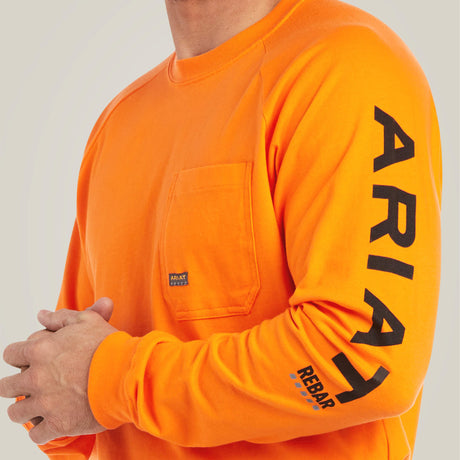 Ariat Men's Rebar Cotton Strong Graphic Long Sleeves T-Shirt - Safety Orange/Black
