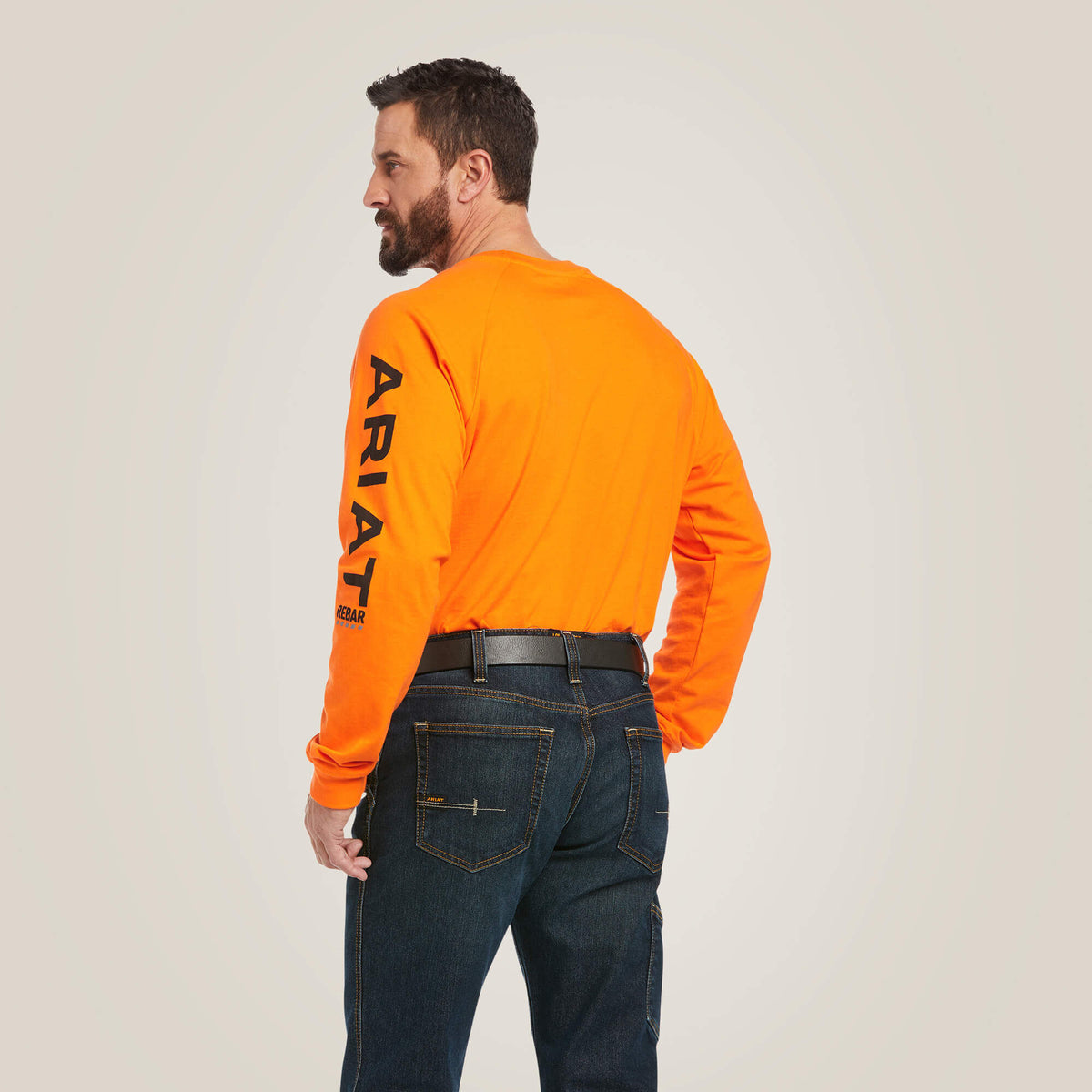 Ariat Men's Rebar Cotton Strong Graphic Long Sleeves T-Shirt - Safety Orange/Black