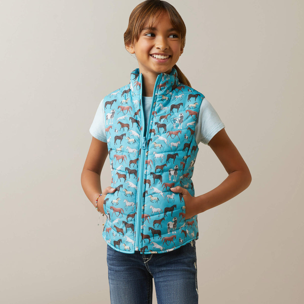 Ariat Youth Bella Insulated Reversible Vest - Mosaic Blue/Aqua Foam Herd Pri