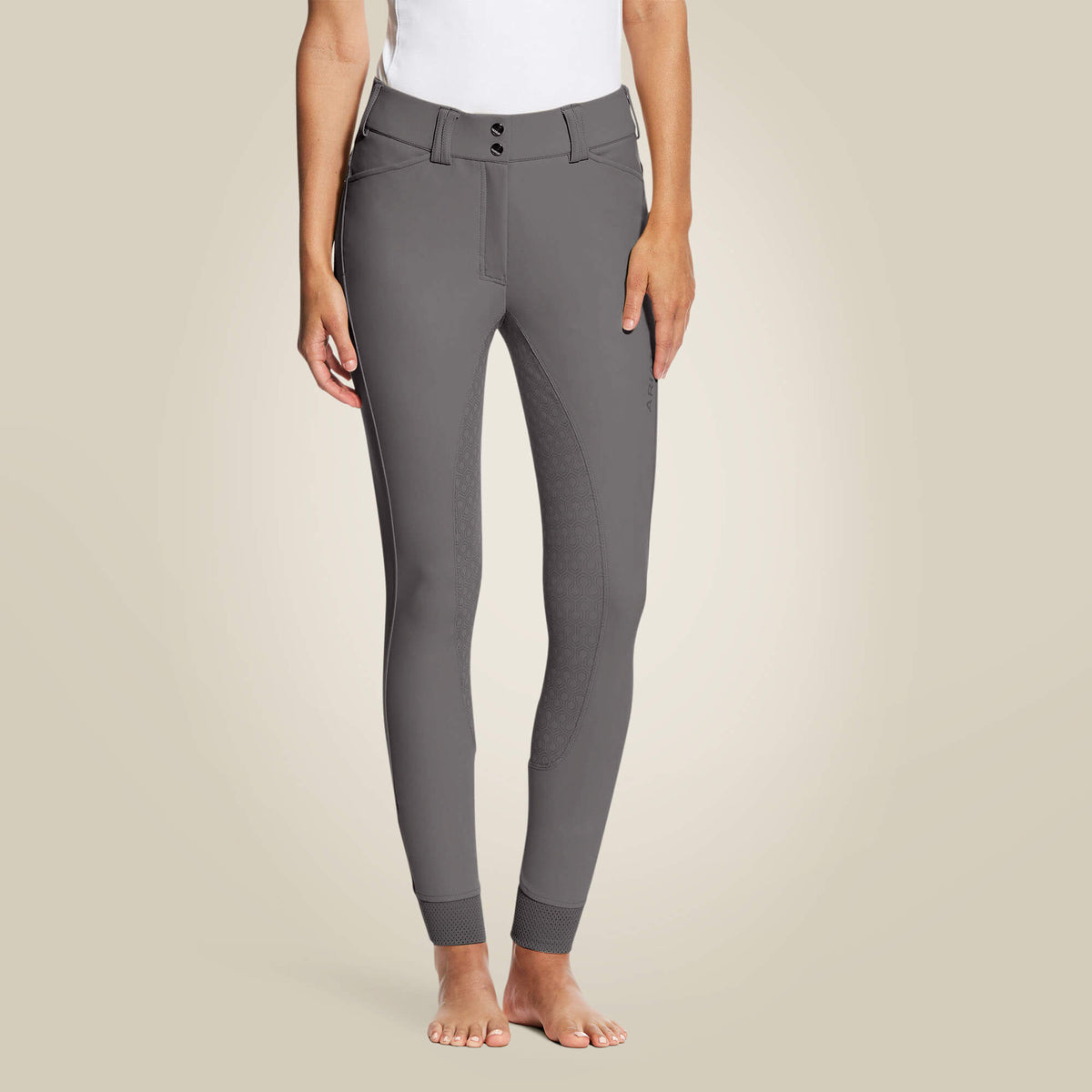 Ariat Women's Tri Factor Grip Full Seat Breech - White - Plum Grey