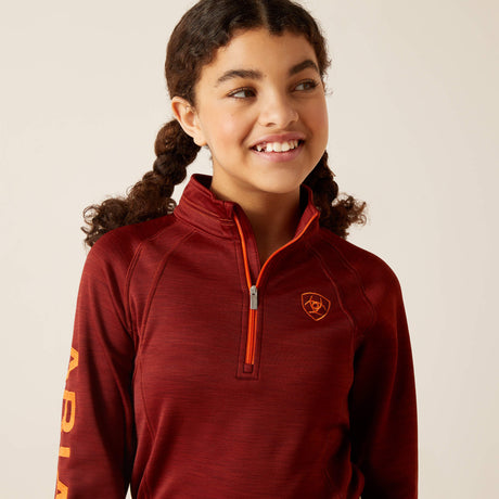Ariat Youth TEK Team 1/2 Zip Sweatshirt - Navy Heather - Fired Brick