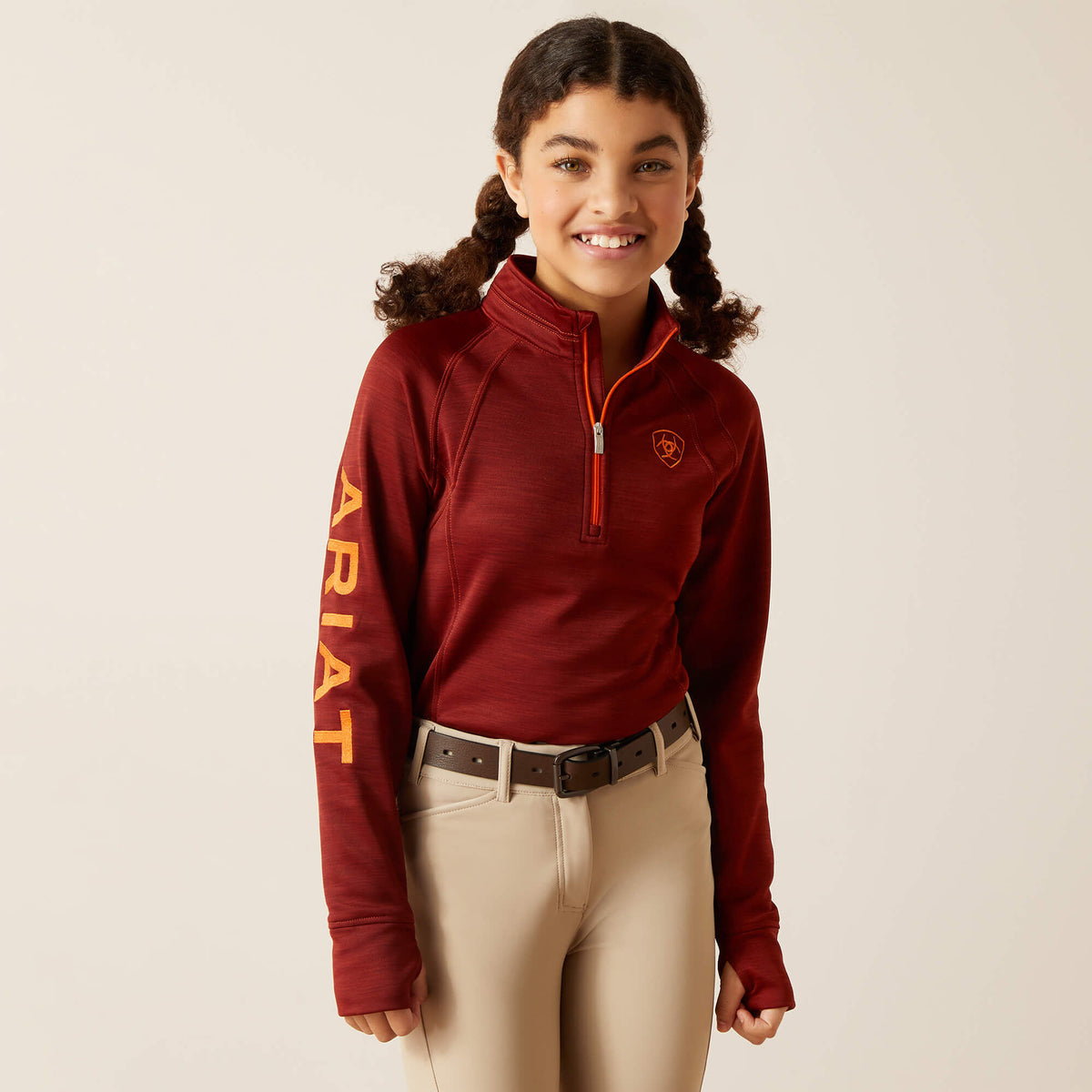 Ariat Youth TEK Team 1/2 Zip Sweatshirt - Navy Heather - Fired Brick