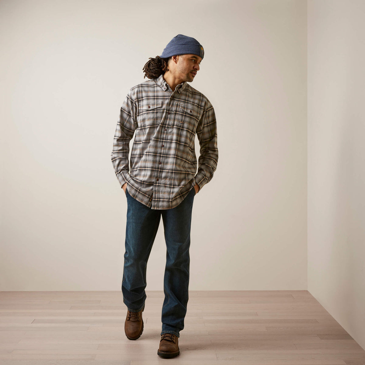 Ariat Men's Rebar Flannel DuraStretch Long Sleeve Work Shirt - Alloy Plaid