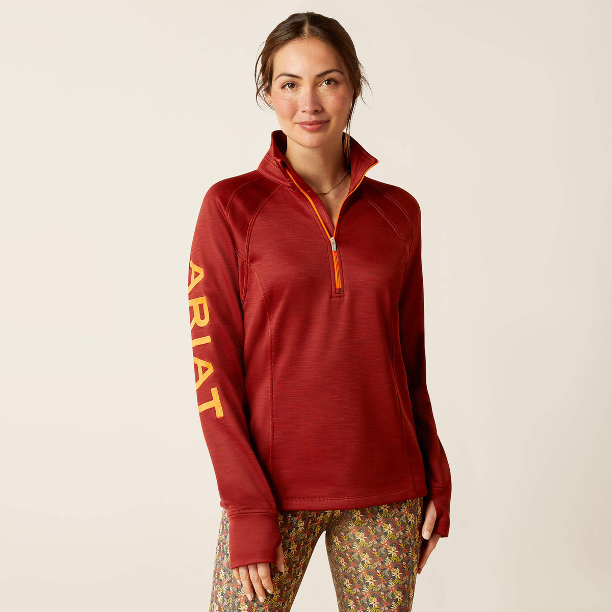 Ariat Women's Tek Team 1/2 Zip Sweatshirt - Navy Heather - Fired Brick