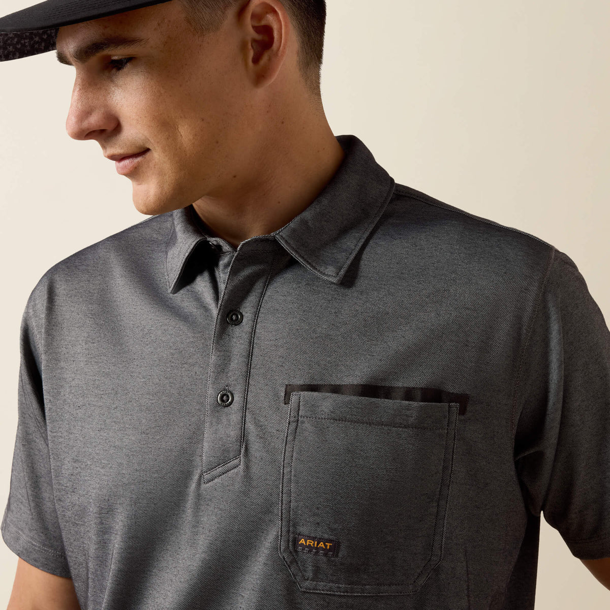 Ariat Men's Rebar Foreman Short Sleeves Polo Shirt - Navy - Charcoal Heather