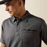 Ariat Men's Rebar Foreman Short Sleeves Polo Shirt - Navy - Charcoal Heather