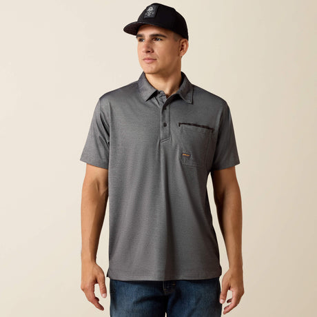 Ariat Men's Rebar Foreman Short Sleeves Polo Shirt - Navy - Charcoal Heather