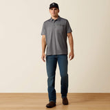Ariat Men's Rebar Foreman Short Sleeves Polo Shirt - Navy - Charcoal Heather