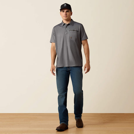 Ariat Men's Rebar Foreman Short Sleeves Polo Shirt - Navy - Charcoal Heather