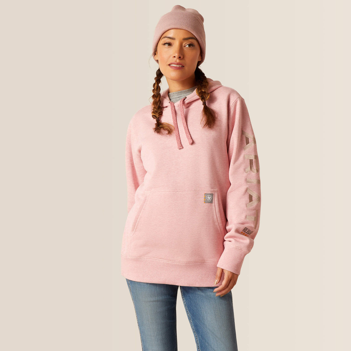Ariat Women's Rebar Workman Graphic Hoodie - Mauveglow Heather/Antler