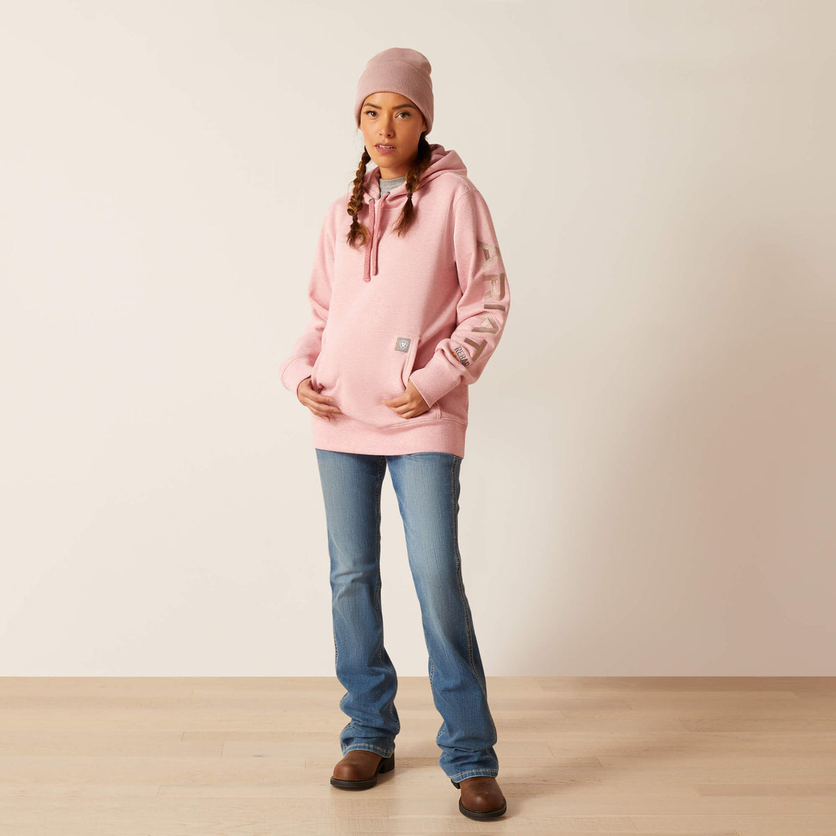 Ariat Women's Rebar Workman Graphic Hoodie - Mauveglow Heather/Antler