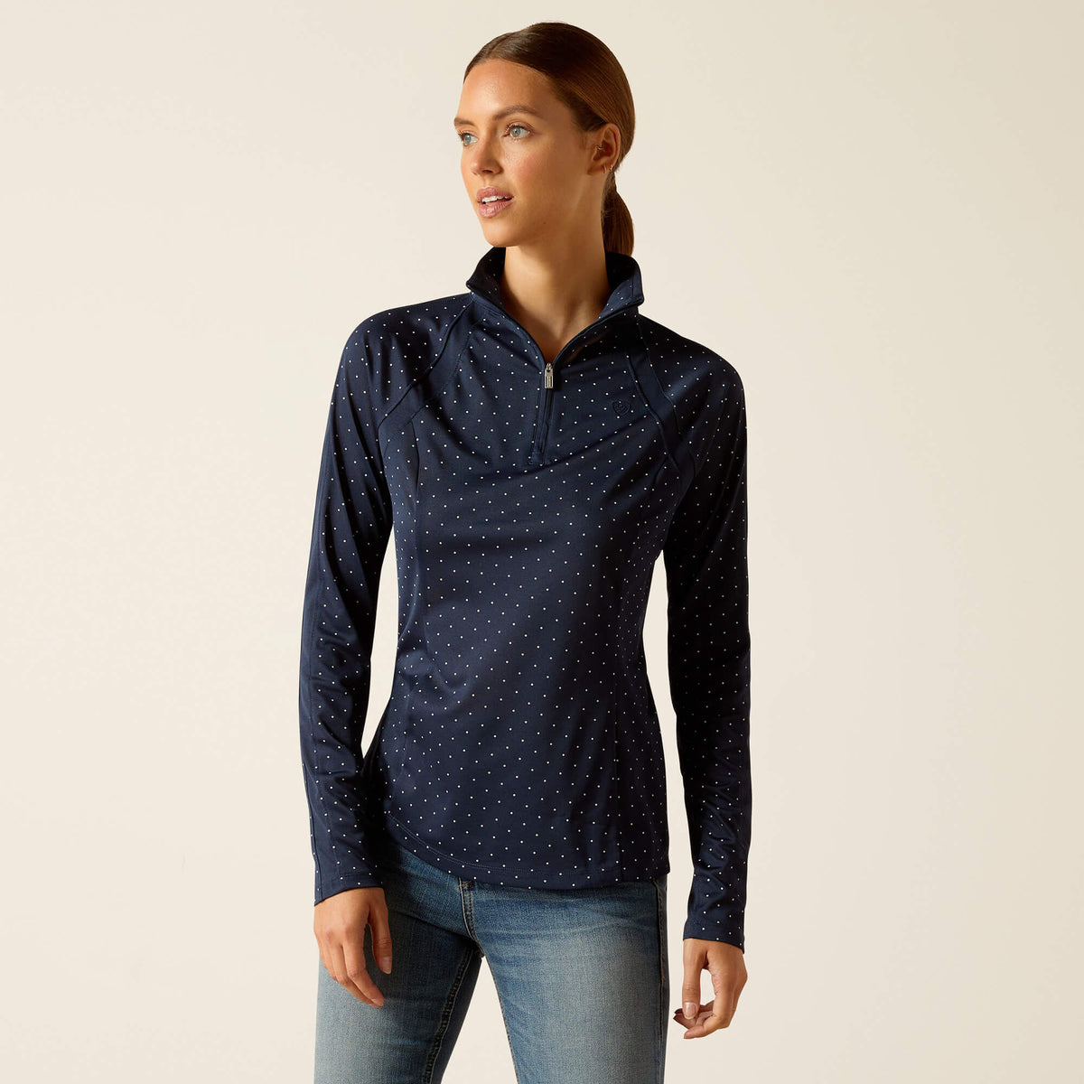 Ariat Women's Sunstopper 3.0 1/4 Zip Baselayer - Navy Dot