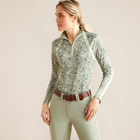 Ariat Women's Sunstopper 3.0 1/4 Zip Baselayer - Green Baroque