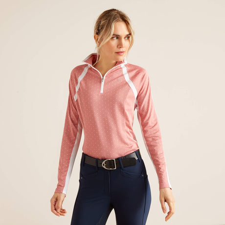 Ariat Women's Sunstopper 3.0 1/4 Zip Baselayer - Slate Rose Dot