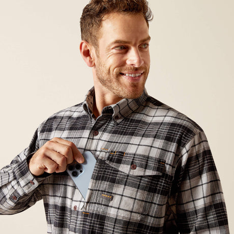 Ariat Men's Rebar Flannel DuraStretch Long Sleeve Work Shirt - Charcoal Grey