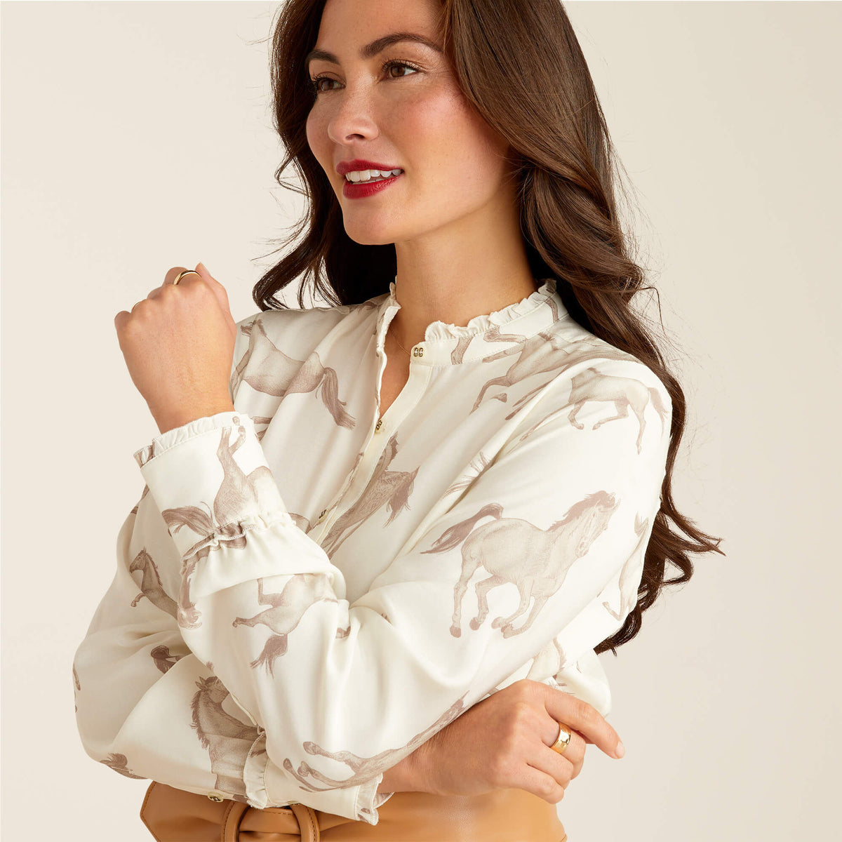 Ariat Women's Clarion Long Sleeve Blouse - Sepia Horse Print