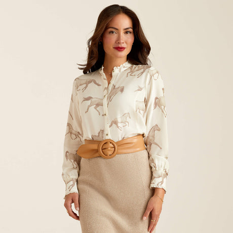 Ariat Women's Clarion Long Sleeve Blouse - Sepia Horse Print