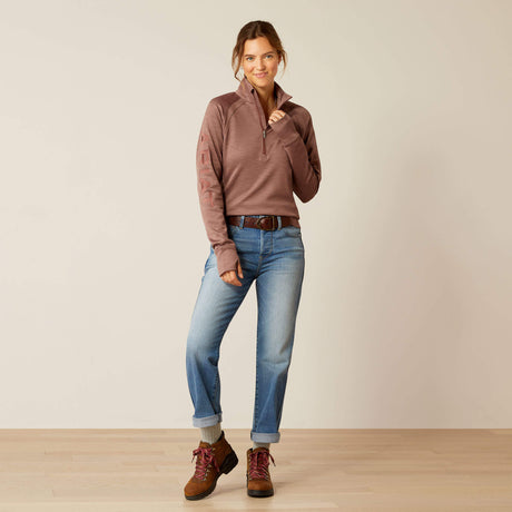 Ariat Women's Tek Team 1/2 Zip Sweatshirt - Navy Heather - Twilight Mauve
