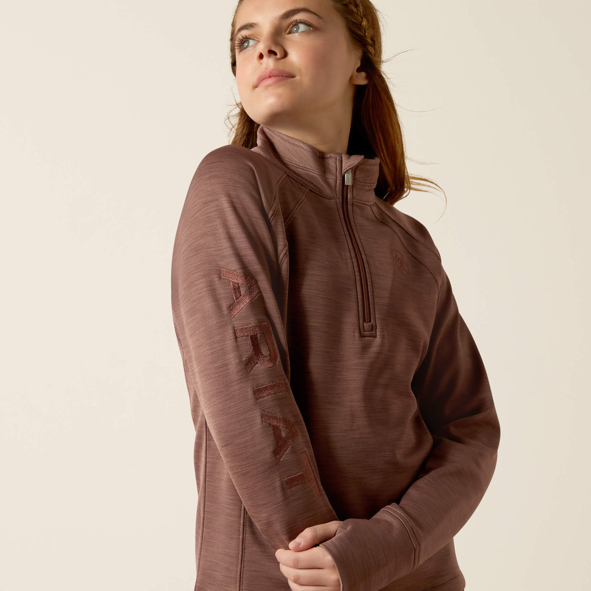Ariat Youth TEK Team 1/2 Zip Sweatshirt - Navy Heather - Twilight Mauve