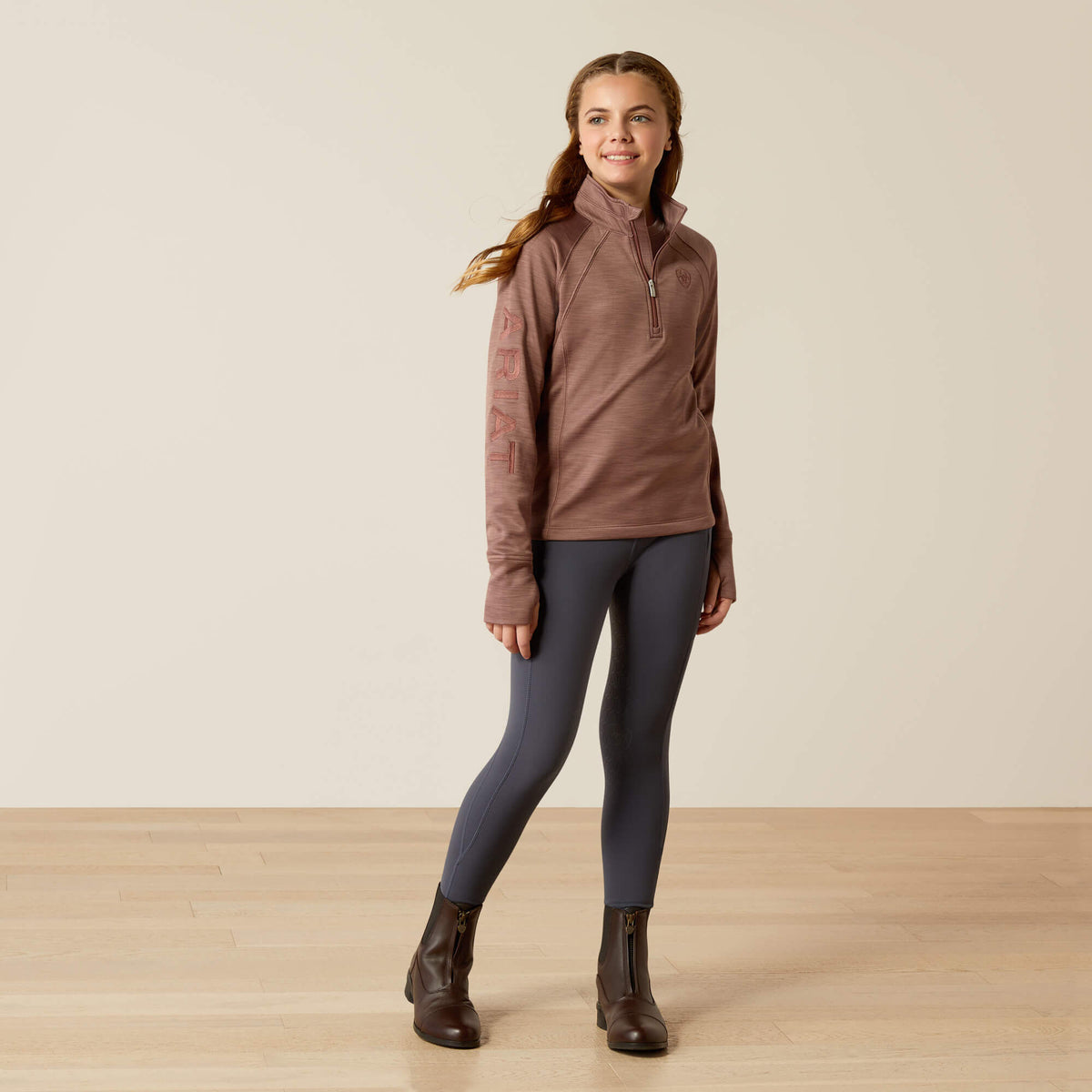 Ariat Youth TEK Team 1/2 Zip Sweatshirt - Navy Heather - Twilight Mauve
