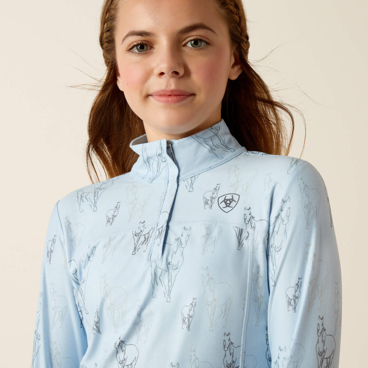 Ariat Youth Lowell 3.0 1/4 Zip Long Sleeve Baselayer - Posey Pony Print - Sketch Horse