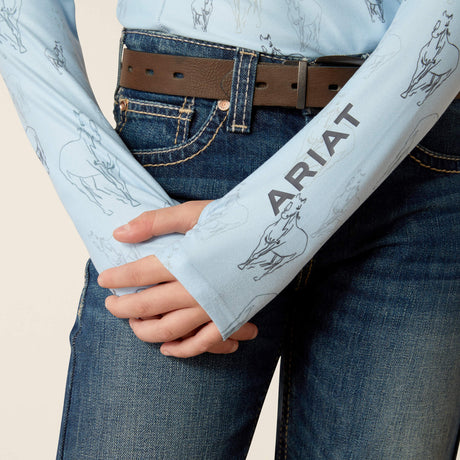 Ariat Youth Lowell 3.0 1/4 Zip Long Sleeve Baselayer - Posey Pony Print - Sketch Horse
