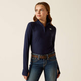 Ariat Youth Lowell 3.0 1/4 Zip Long Sleeve Baselayer - Posey Pony Print - Navy