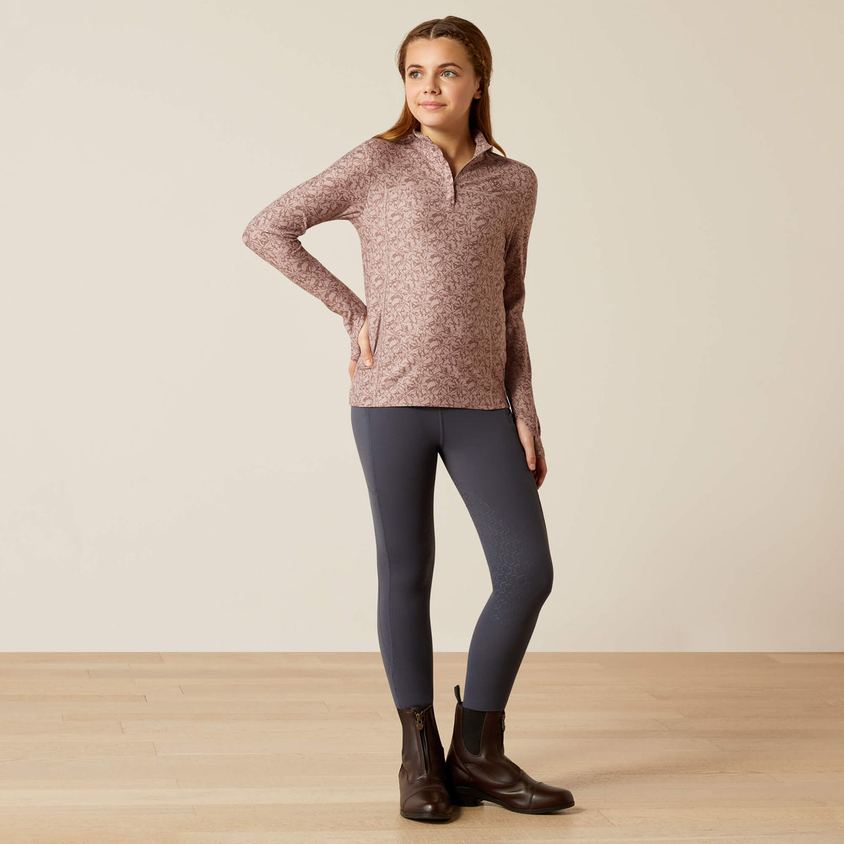 Ariat Youth Lowell 3.0 1/4 Zip Long Sleeve Baselayer - Posey Pony Print - Abstract Floral