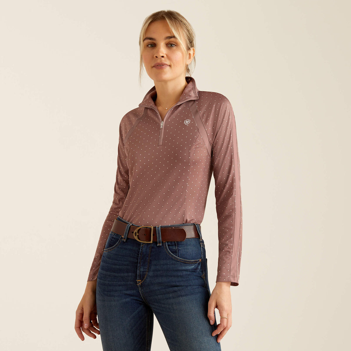 Ariat Women's Sunstopper 3.0 1/4 Zip Baselayer - Twilight Mauve Dot