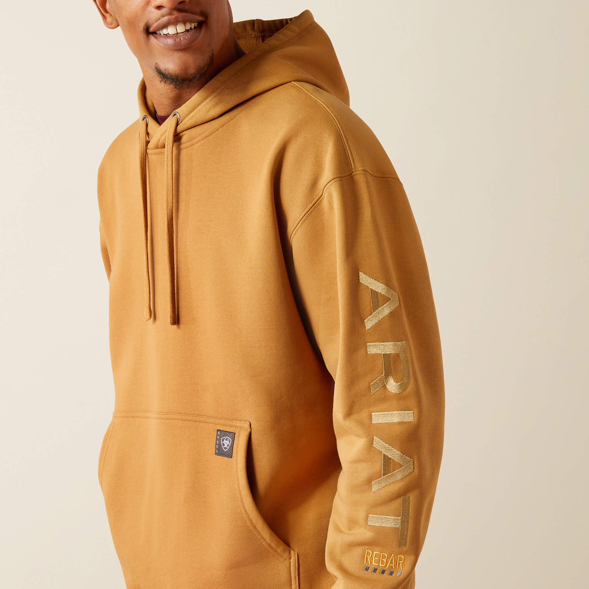 Ariat Men's Rebar Graphic Hoodie - Heather Grey/Deep Ultramarine - Bistro/Hemp