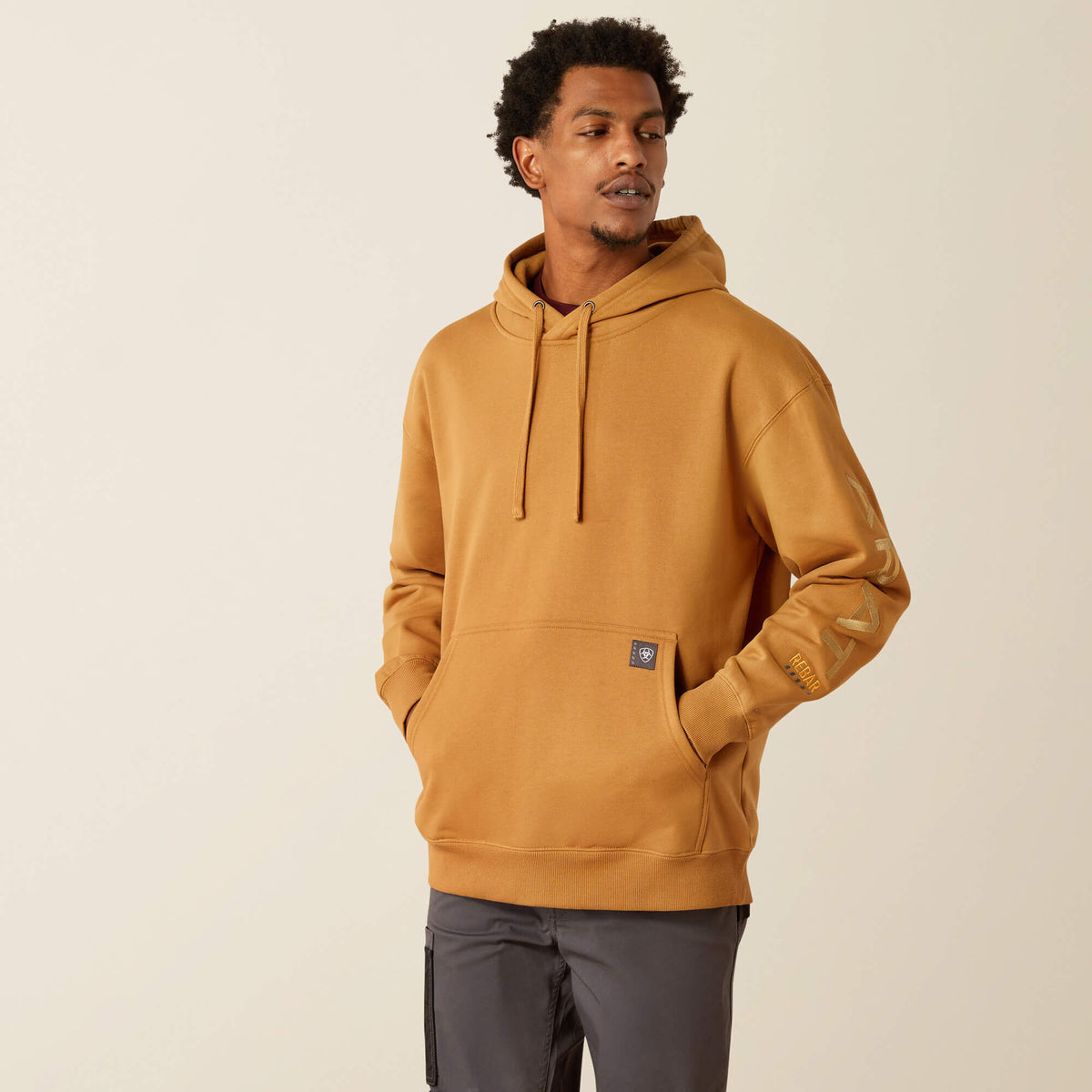Ariat Men's Rebar Graphic Hoodie - Heather Grey/Deep Ultramarine - Bistro/Hemp