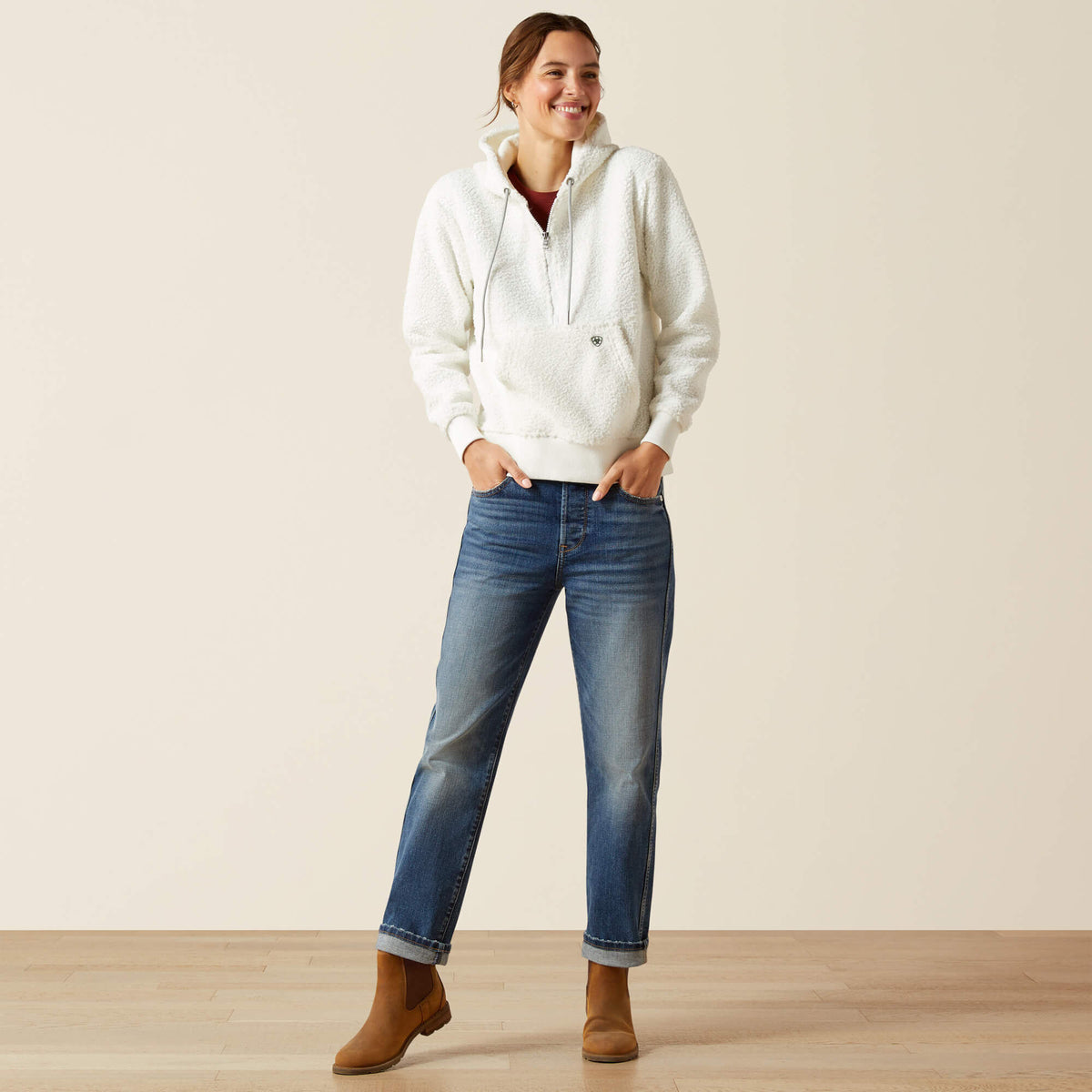 Ariat Women's Orinda 1/2 Zip Sherpa Fleece Hoodie - Star White