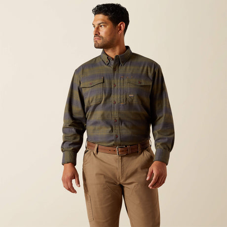 Ariat Men's Rebar Flannel DuraStretch Long Sleeve Work Shirt - Burnt Olive